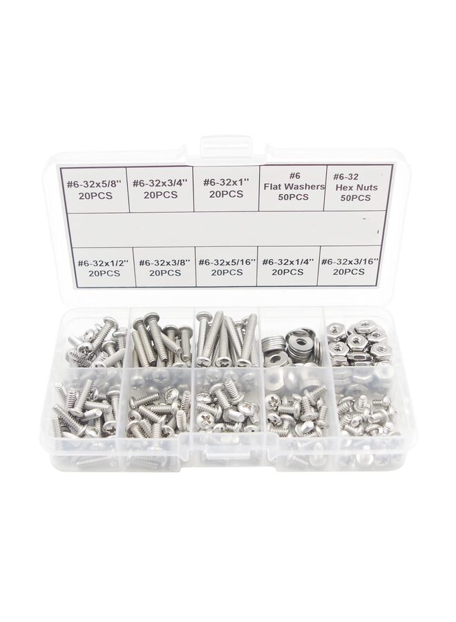 LAMAY 260PCS #6-32 Stainless Steel Phillips Pan Head Machine Screws Hex Nuts Flat Washers Assortment Kit (Size : 6-32) - Image 1